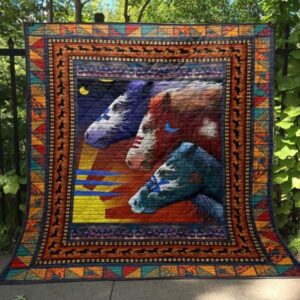 Native Horses Quilt Blanket No96  Quilt